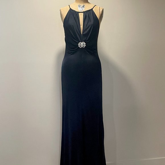 NWOT 90s Retro Glam Backless Jersey Gown - Picture 3 of 13